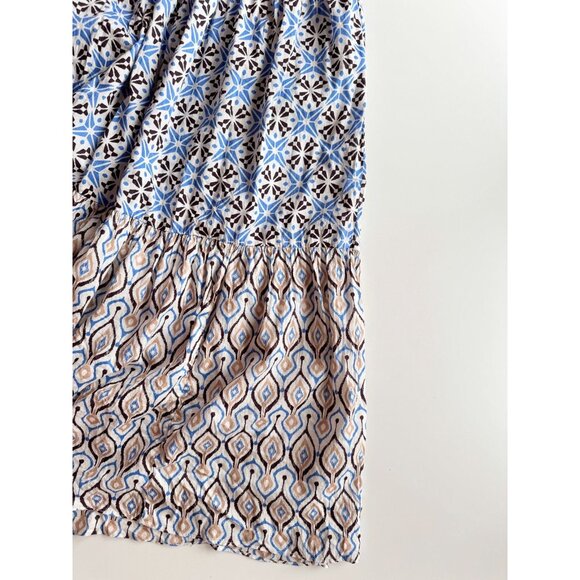 ZARA Blue Printed Cotton Voile Tiered A-Line Midi Dress, Size L - Picture 9 of 15